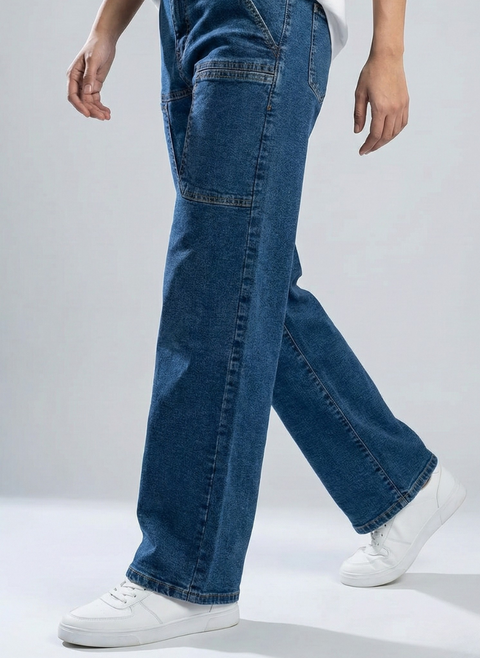 Front Pocket 6-Pocket Baggy Denim Cargo