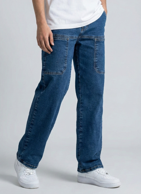 Front Pocket 6-Pocket Baggy Denim Cargo