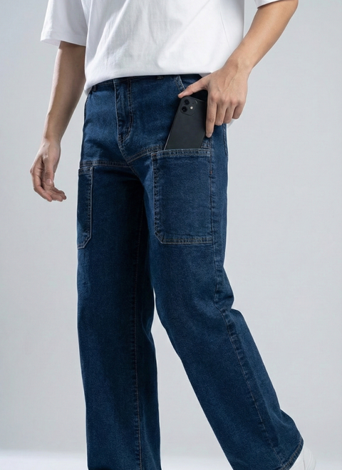 Front Pocket 6-Pocket Baggy Denim Cargo