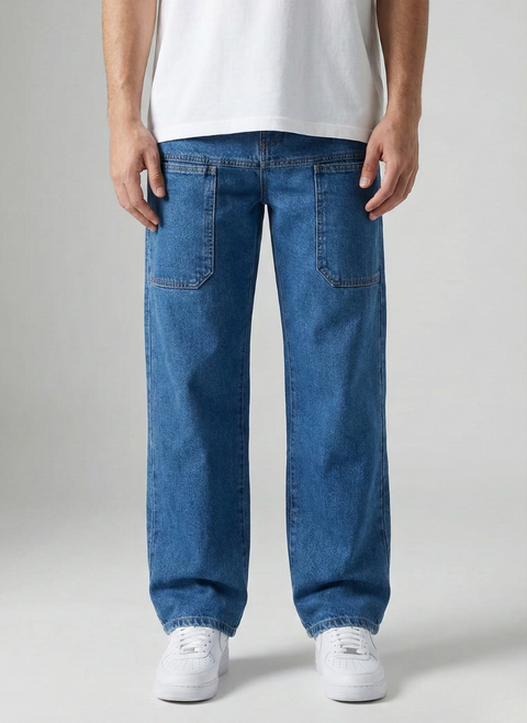 Front Pocket 6-Pocket Baggy Denim Cargo