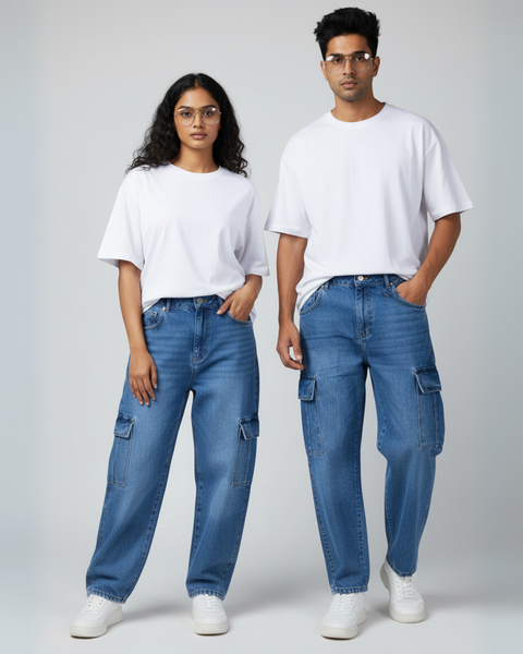 6-Pocket Baggy Denim Cargo Pants