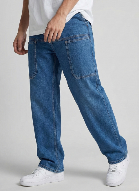 Front Pocket 6-Pocket Baggy Denim Cargo