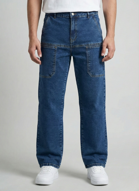 Front Pocket 6-Pocket Baggy Denim Cargo