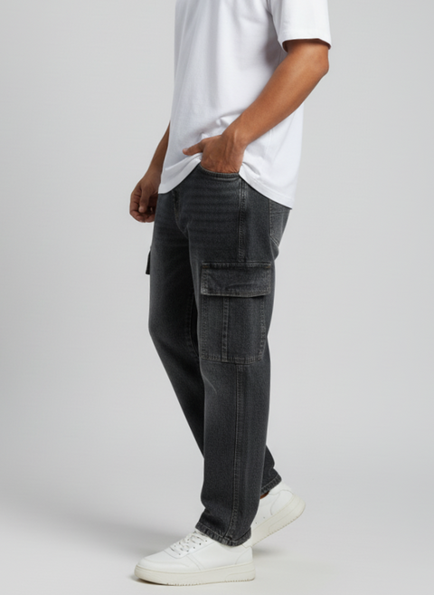 6-Pocket Baggy Denim Cargo Pants