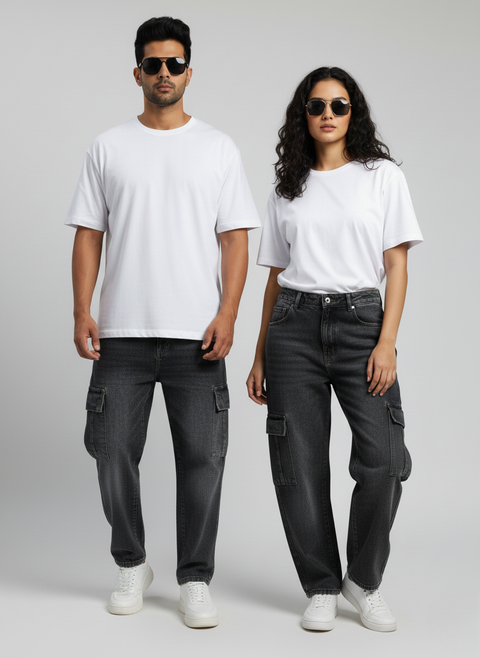 6-Pocket Baggy Denim Cargo Pants