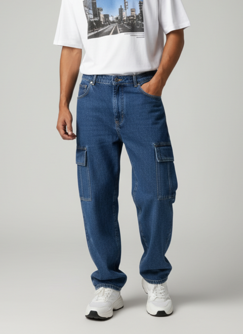 6-Pocket Baggy Denim Cargo Pants