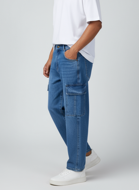 6-Pocket Baggy Denim Cargo Pants